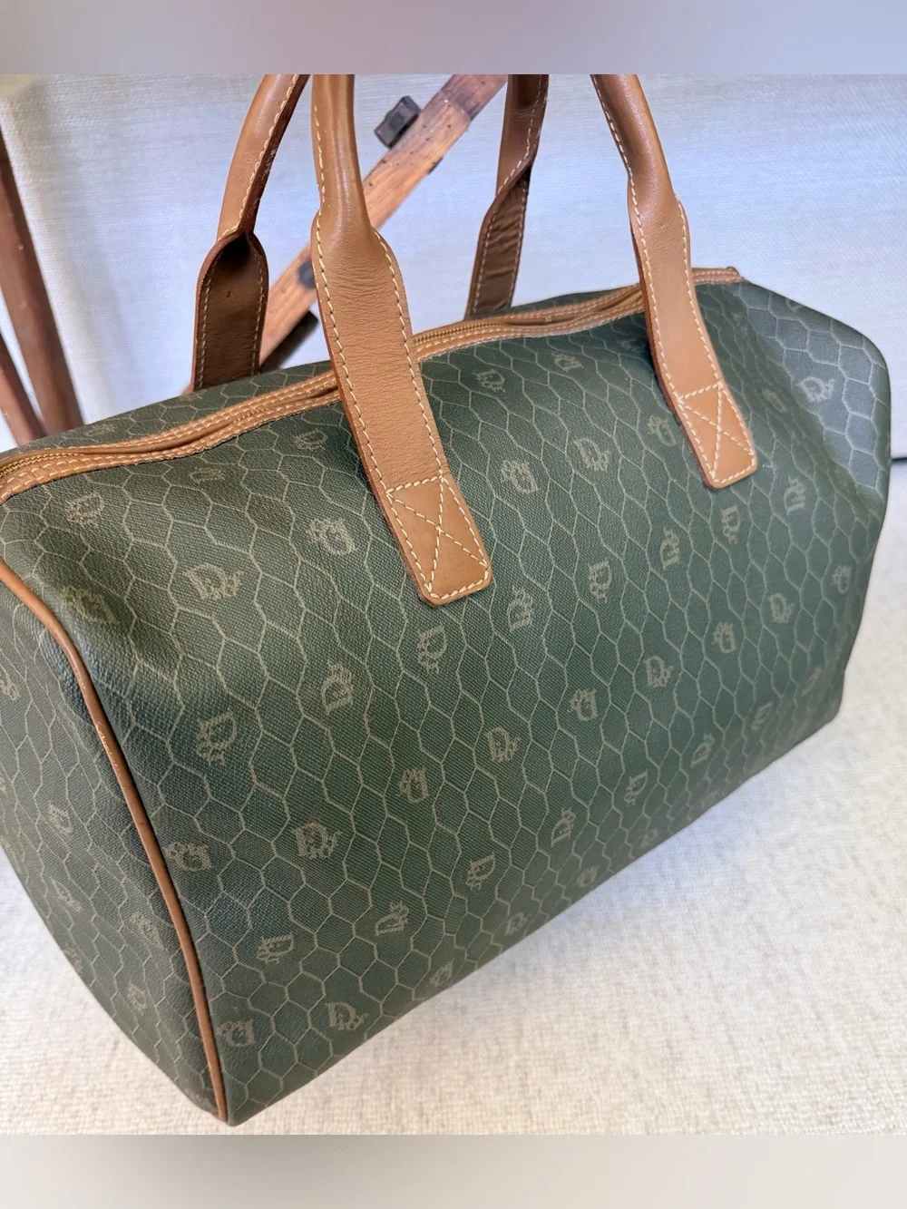 CHRISTIAN DIOR Vintage Honeycomb Monogram Boston Weekender Travel Bag Pristine